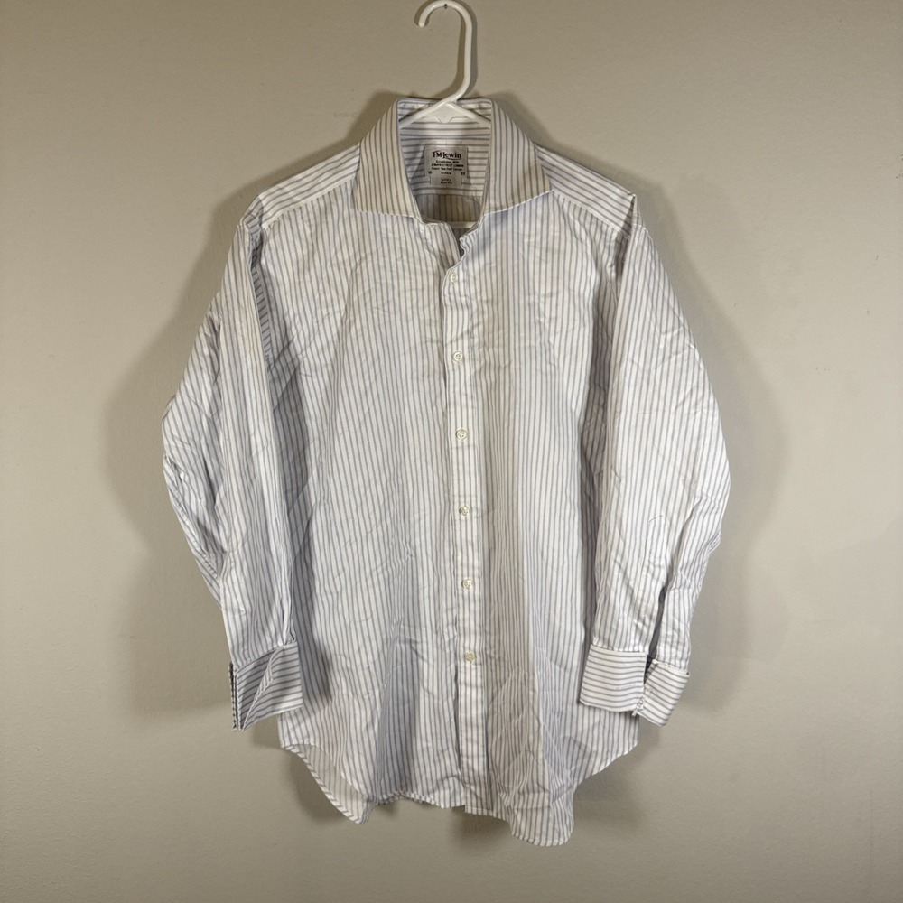 T.M. Lewin Cotton White Blue‎ Stripe Lewin Slim Fit Dress Shirt 16 / 33 Tailored